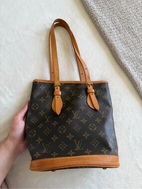 Louis Vuitton Brown Monogram Canvas Bucket Tote with Tan Leather Trims